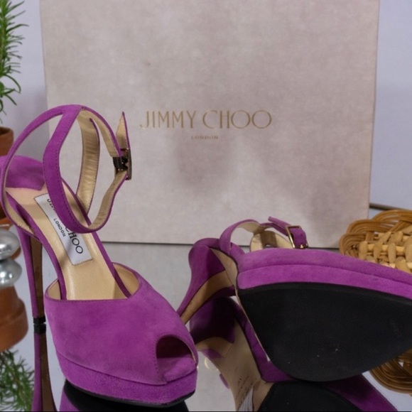 ❗️SOLD❗️JIMMY CHOO Preowned Suede Purple Pumps Heels Size 37 Shoes Sandals - Picture 3 of 5